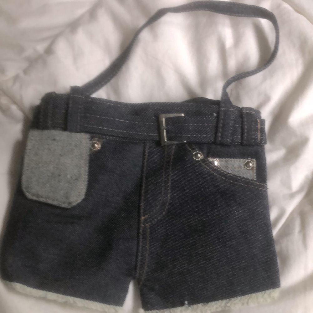 Mini Denim shorts handbag  17in long 22in wide  straps are 14 inch drop